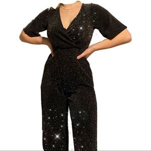 Altar’d State Black Sparkly Stretchy Jumpsuit